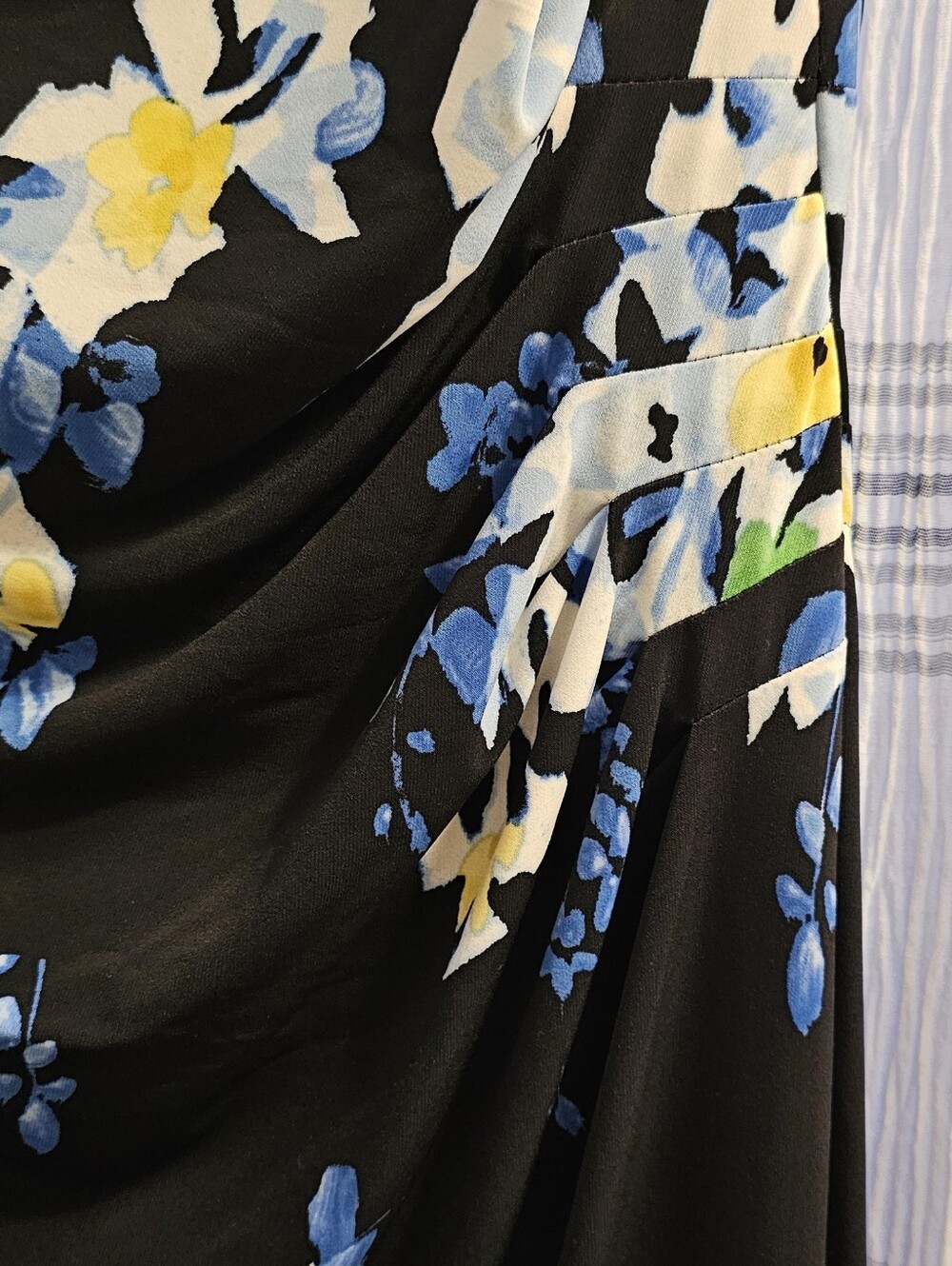 Ralph Lauren Black Midi Dress with Blue, White & Green Floral Print - Picture 3 of 4